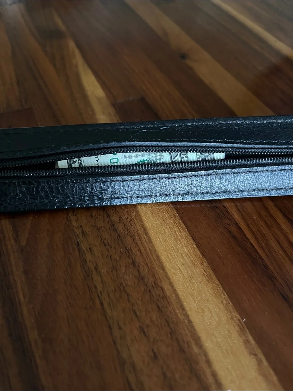 LL Bean Leather Classic Money Belt Hidden Zip Travel USA Made Size 38 Black